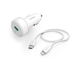 Hama FIC E3 Autós gyorstöltő, PD, 3A, 20W, USB Type-C - Lightning, fehér (201611)